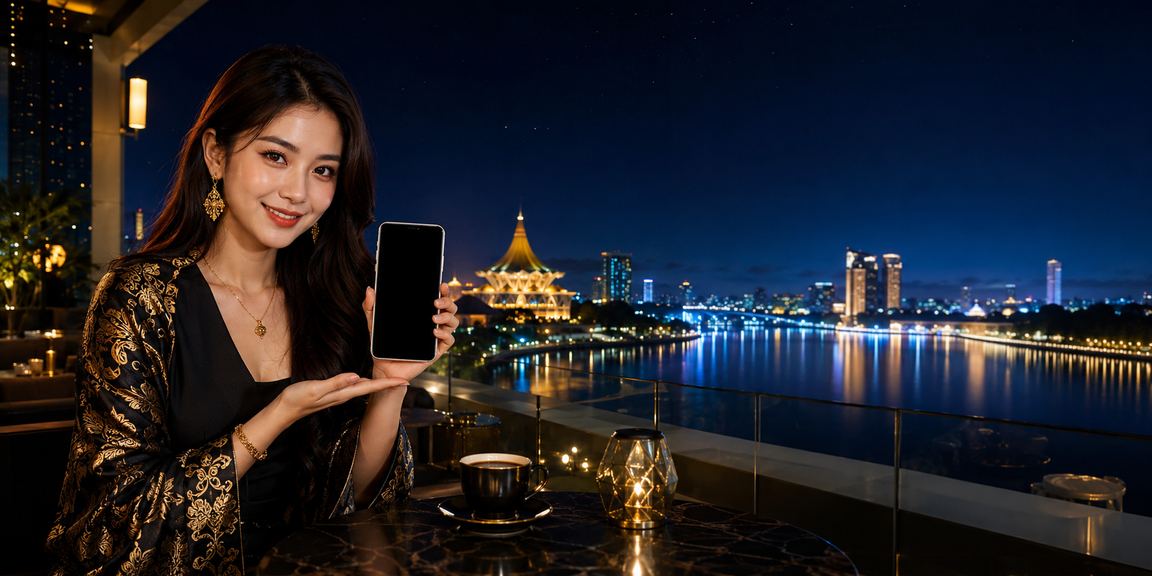 Pemain muda Kuching bermain slot kasino melalui telefon pintar di Malaysia